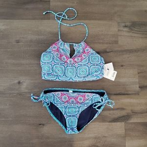 NWT Athleta Blue Fiji Highneck Halter 2 Pc Bikini